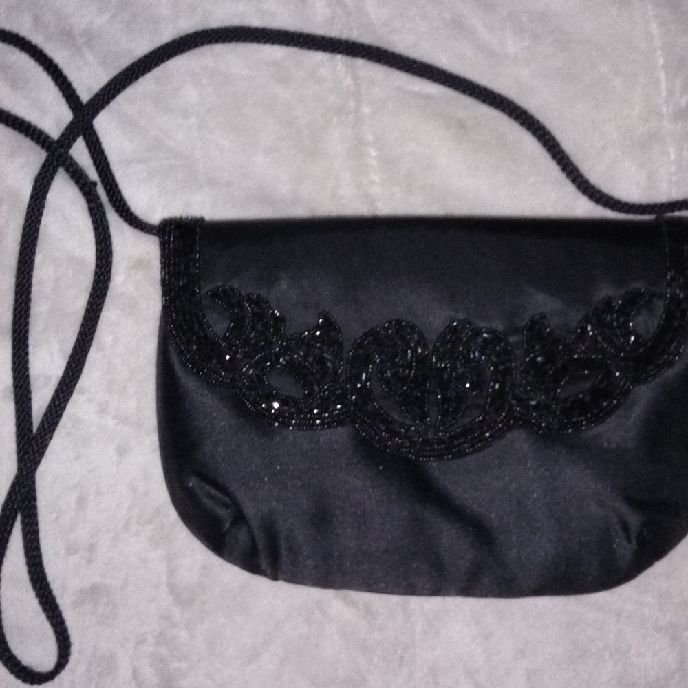 Magid Black Crossbody Bag with Elegant Beaded Embellishments